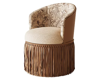 Elegant Leisure Chair With Floral Pattern Backrest Beige Seat And Brown Fringe 3d model