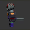 Cartoon Cat Character With Red Eyes Gray Body Green Pants And Purple Belt