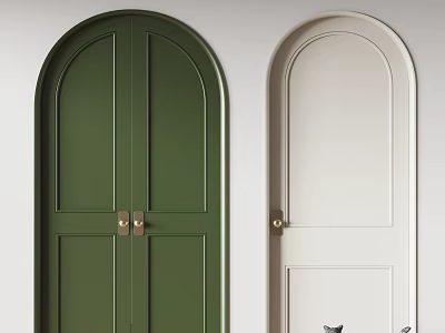 Green and White Arched Double Doors for Modern Home Interior Design 3d model