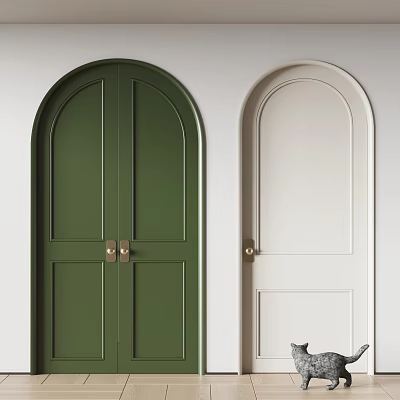 Green and White Arched Double Doors for Modern Home Interior Design 3d model