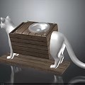 White Cat Standing Next To Wooden Elevated Food Bowl Platform