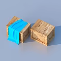 Practical Wooden Boxes With Blue Cloth For Daily Necessities Storage 3d model