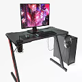 Gaming Computer Setup With Monitor Keyboard Mouse On Ergonomic Desk And PC Case Headphones