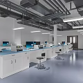 Modern Laboratory Interior With White Cabinets Blue Countertops And Computers 3d model