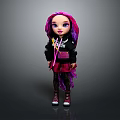 Stylish Doll Character With Pink And Purple Hair Black Hoodie Patterned Leggings Red White Shoes