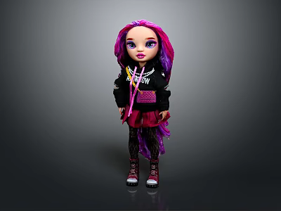 Stylish Doll Character With Pink And Purple Hair Black Hoodie Patterned Leggings Red White Shoes 3d model
