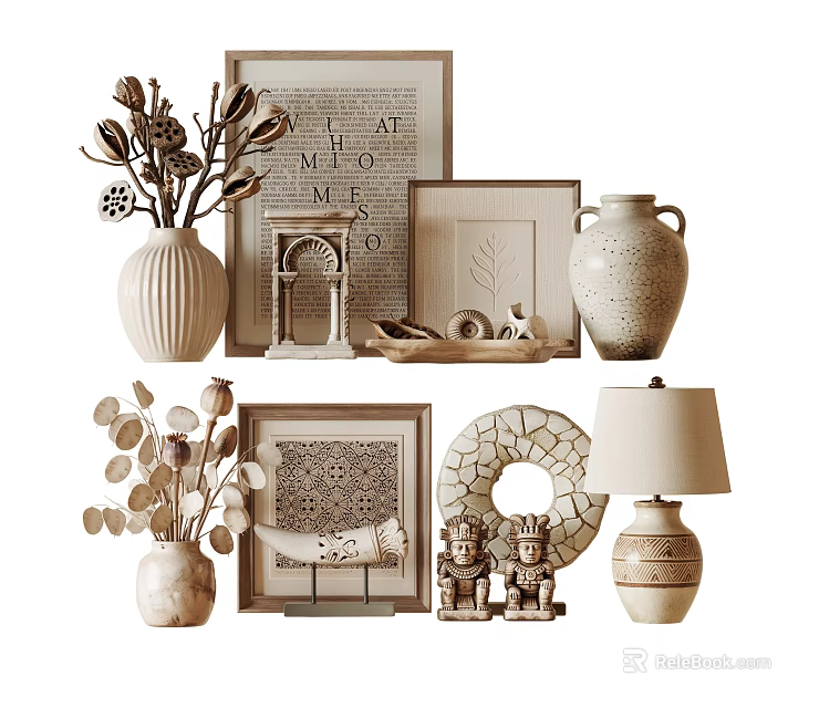 Minimalist Decorative Ornament Set With Vases Picture Frames Sculptures And Lamps For Home Decor 3d model 