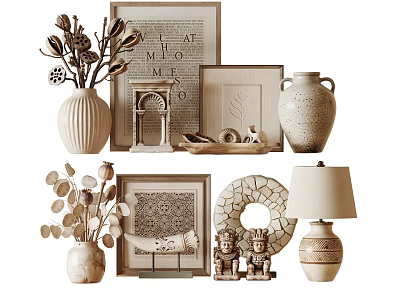 Minimalist Decorative Ornament Set With Vases Picture Frames Sculptures And Lamps For Home Decor 3d model