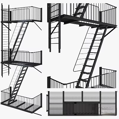 Black Metal Staircase With Modern Railings And Various Design Styles 3d model