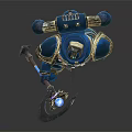 Blue And Gold Armored Fantasy Warrior Holding Scythe With Gem And Ornate Armor Details