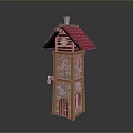 Charming Scenic Tower with Red Roof Wooden Structure and Stone Wall Windows