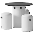 Modern Round Table with White Cylindrical Stools and Black Knob Accents Set 3d model
