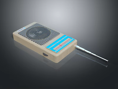 Portable Beige Radio Device With Speaker Grill Blue Label And Antenna 3d model