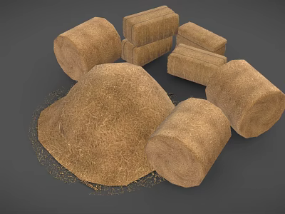 Haystack With Scattered Hay And Round Rectangular Bales On Gray Background 3d model