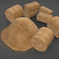 Haystack With Scattered Hay And Round Rectangular Bales On Gray Background 3d model
