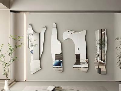 Set of Irregular Shaped Mirrors as Modern Wall Decor Reflecting Interior Room Elements 3d model