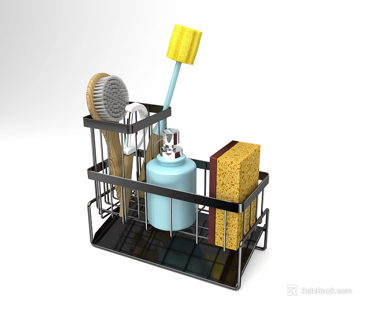 Kitchen Utensils Organizer Storage Rack With Brush Sponge And Soap Dispenser 3d model 