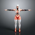Woman With Cat Ears Long White Hair Red Lingerie White Thigh High Socks Red Heels