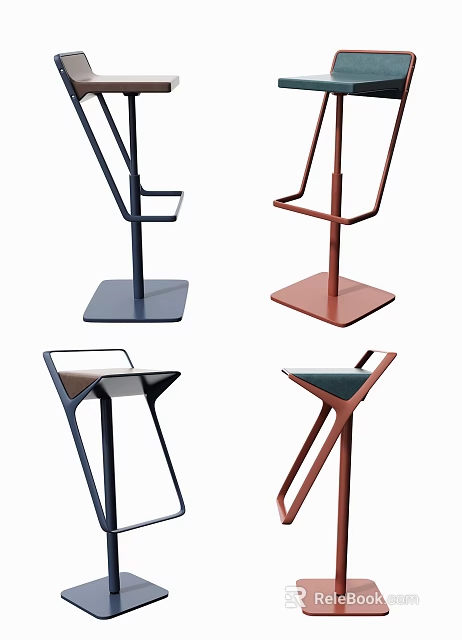 Stylish Modern Bar Stools With Metal Frame Square Base And Colorful Designs 3d model 