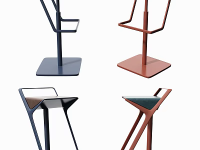 Stylish Modern Bar Stools With Metal Frame Square Base And Colorful Designs 3d model