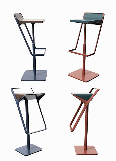 Stylish Modern Bar Stools With Metal Frame Square Base And Colorful Designs 3d model