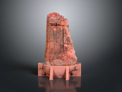 Unique Red Stone Artwork Placed On Pink Wooden Base Stand 3d model