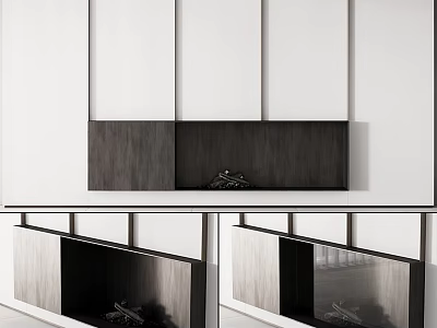Modern Dark Wood Fireplace With Black Hearth On White Wall Minimalist Design 3d model