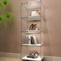 Silver And Wooden Frame Display Shelves With Multiple Tiers Books Decorative Items Green Plants