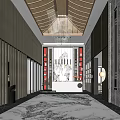 New Chinese Lobby Club Lobby Hotel Lobby Reception Hall Front Desk Waiting Area Art Chandelier Front Desk Background Wall 3d model