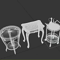Stylish Home Furniture Collection Including Round Square Tables And Silver Rolling Cart