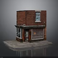 Red Brick Bakery Storefront With Glass Window Door And Sidewalk Platform