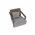 Beige Fabric Accent Chair With Brown Leather Backrest Dark Wooden Armrests And White Cushion