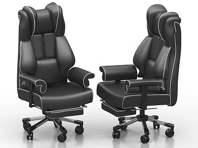 Black Leather Office Chair With High Back Armrests Swivel Base And White Stitching 3d model