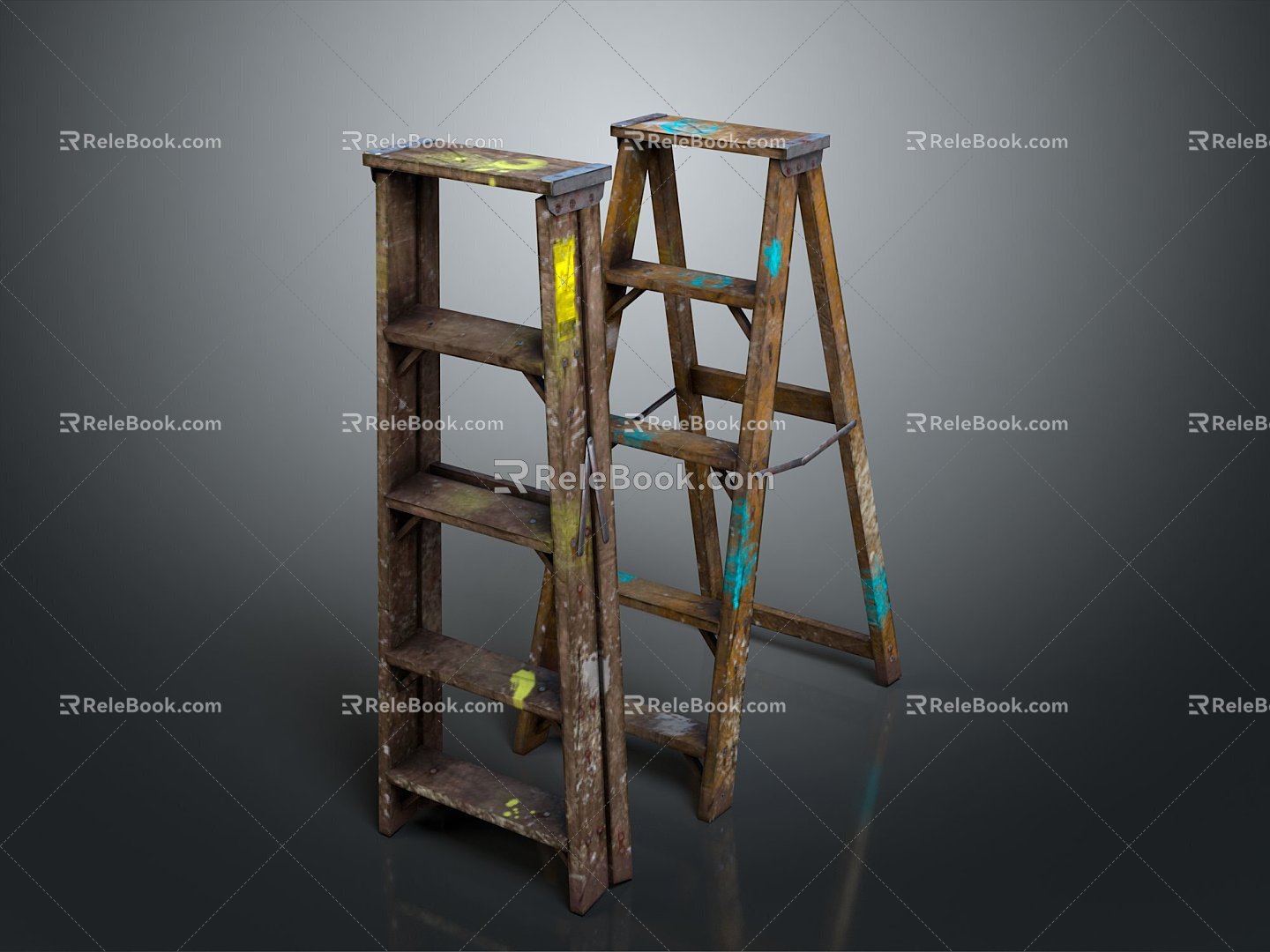 Ladder Folding Ladder Wood Ladder Herringbone Ladder Engineering Ladder Tool Ladder Woodworking Ladder Realistic 3d model