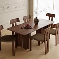 Simple Natural Wooden Dining Table With Six Chairs Vase And Fruit Bowl