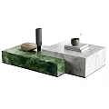 Stylish Green And White Marble Coffee Tables With Decorative Items On Top