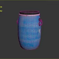 Blue Vintage Barrel With Black Lid And Metal Handles On Dark Surface