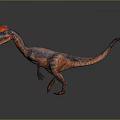 Red Crested Dinosaur with Black and Red Patterns Open Mouth in Standing Posture 3d model