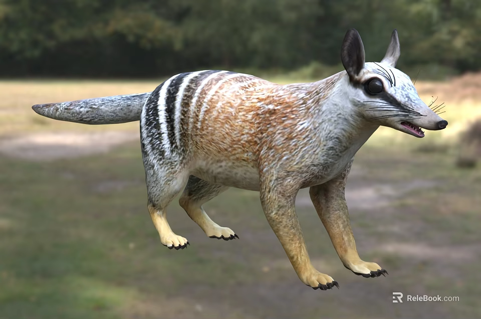 Striped Reptile With Brown Gray Scales Long Tail In Natural Grassland Area 3d model 