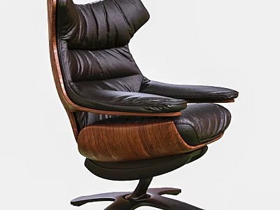 Elegant Modern Office Chair With Leather Upholstery Wooden Armrests And Swivel Base 3d model