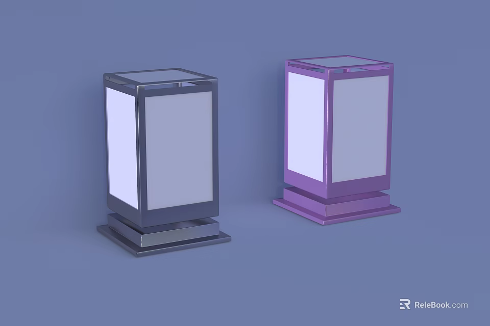 Modern Square Table Lamps In Black And Purple With Transparent Top And Base 3d model 