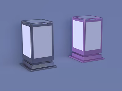 Modern Square Table Lamps In Black And Purple With Transparent Top And Base 3d model
