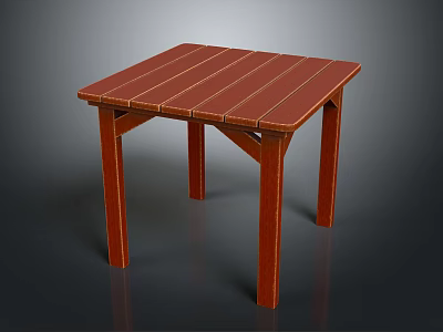 Wooden Square Table With Plank Top And Sturdy Legs In Simple Design 3d model