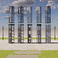 Modern Elevators in Urban Cityscape With Tall Buildings Street Cars and Green Plaza
