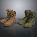 Durable Brown And Green Military Style Boots With Lace Up Design For Outdoor Activities