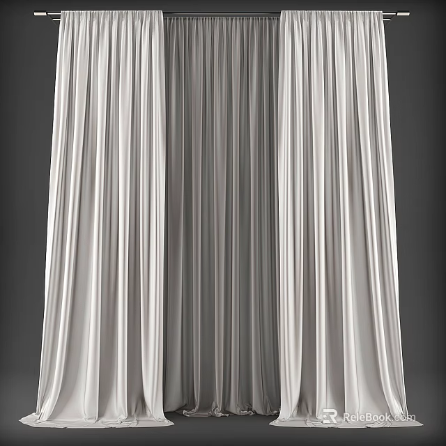 Elegant White Curtains With Soft Flowy Fabric And Vertical Pleated Design 3d model 