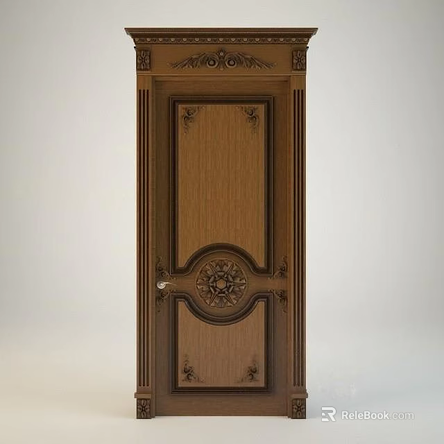 Classic Wooden Hinged Door With Intricate Carvings And Brown Surface Design 3d model 