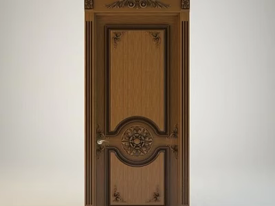 Classic Wooden Hinged Door With Intricate Carvings And Brown Surface Design 3d model