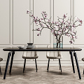 Modern Dining Table and Chair Combination Dining Table and Chair Floral Decoration Combination 3d model