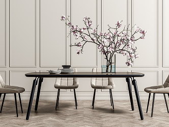 Modern Dining Table and Chair Combination Dining Table and Chair Floral Decoration Combination 3d model